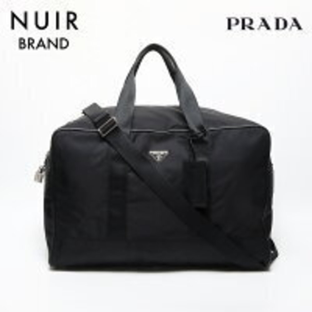 Prada Triangle Logo Travel Bag Boston Black